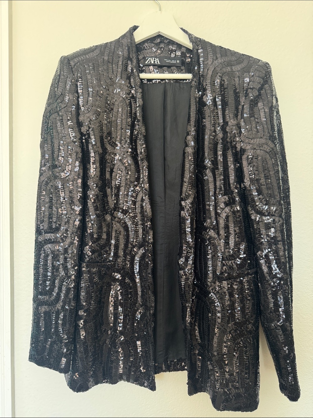 Zara Black Sequined Open Blazer Jacket